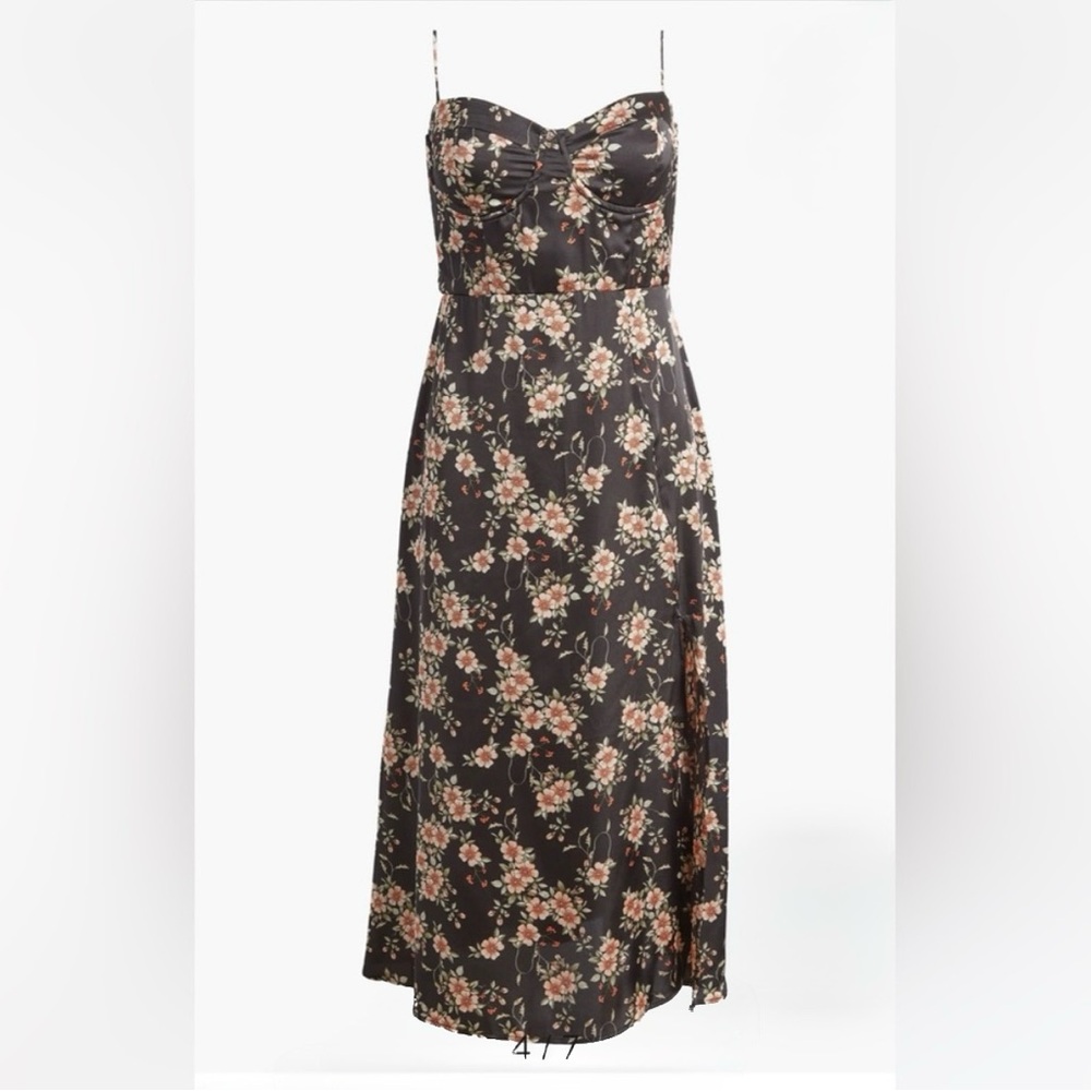 Astr The Label Satin Bustier Black Floral Midi Dress - Picture 3 of 8